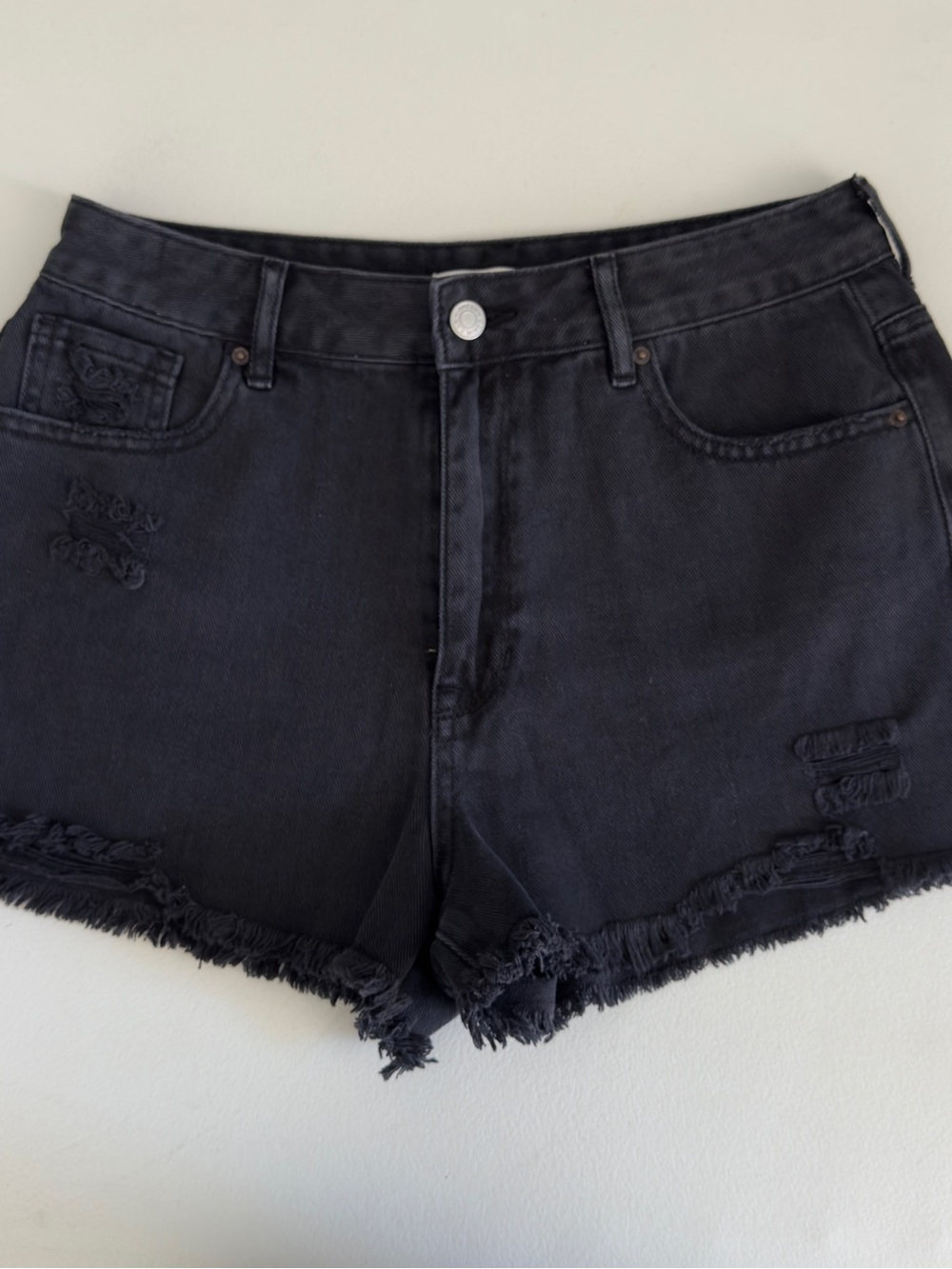 PacSun Black High-Rise Frayed Hem Denim Shorts